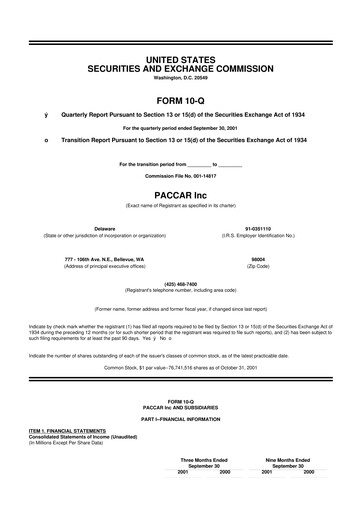 Thumbnail Paccar 10-Q Quarterly Report FY 