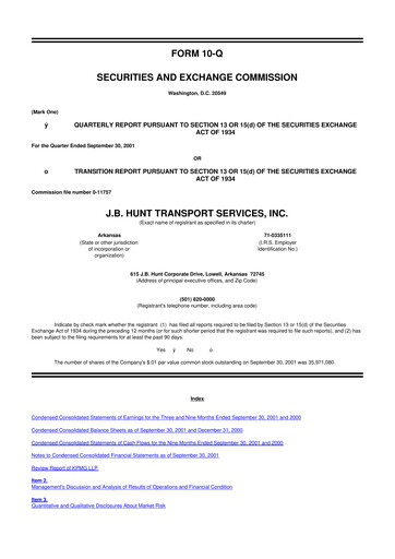 Thumbnail J. B. Hunt
 10-Q Quarterly Report FY 