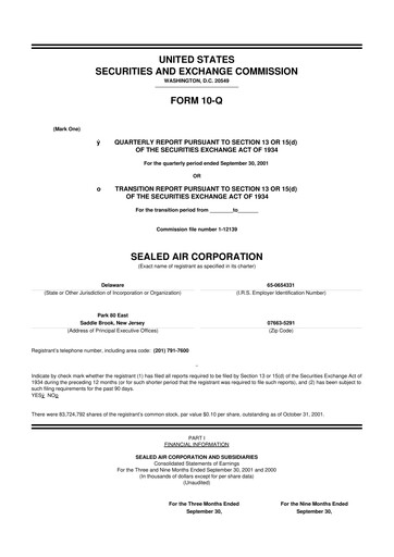 Miniature Sealed Air
 10-Q Rapport trimestriel  