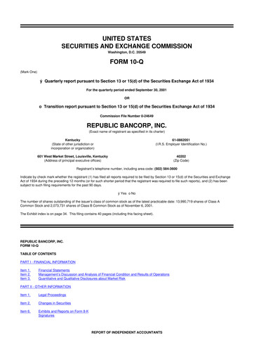 Thumbnail Republic Bank 10-Q Quarterly Report FY 
