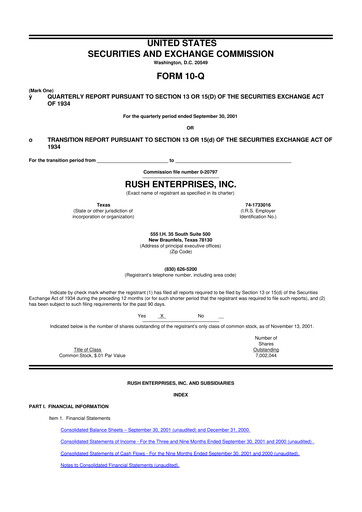 Thumbnail Rush Enterprises
 10-Q Quarterly Report FY 