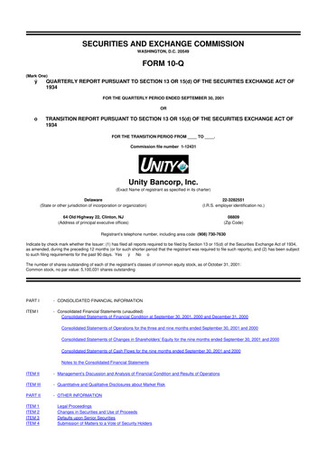 Thumbnail Unity Bancorp 10-Q Quarterly Report FY 