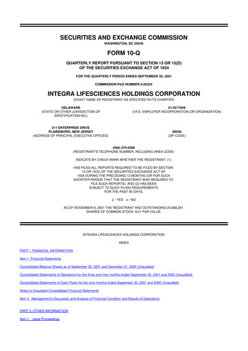 Miniature Integra LifeSciences 10-Q Rapport trimestriel  