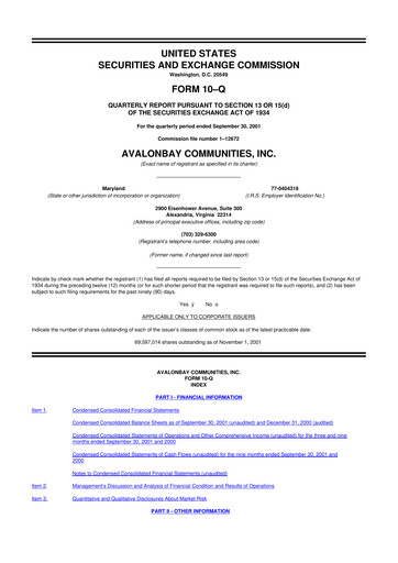Thumbnail AvalonBay Communities 10-Q Quarterly Report FY 