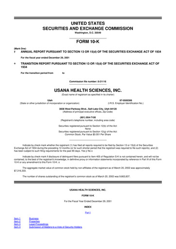 Thumbnail USANA 10-K Annual Report 