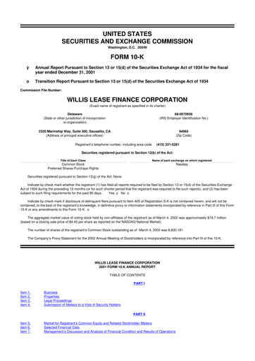 Thumbnail Willis Lease Finance Corporation 10-K Annual Report 
