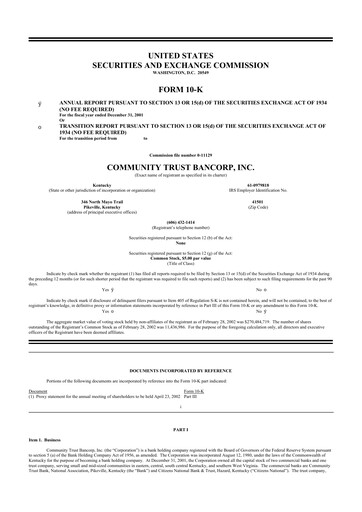 Thumbnail Community Trust Bancorp 10-K Annual Report 