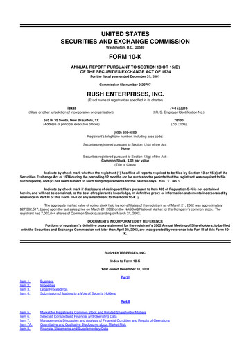 Thumbnail Rush Enterprises
 10-K Annual Report 2001
