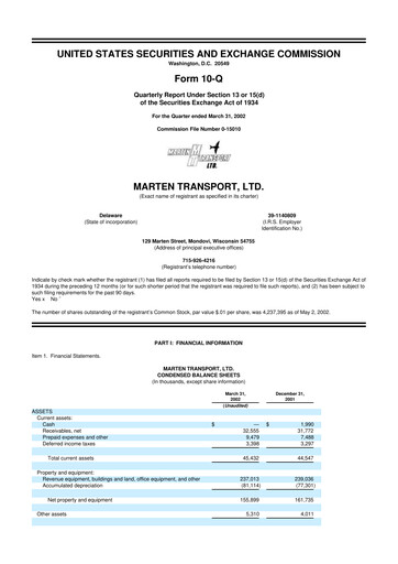 Thumbnail Marten Transport 10-Q Quarterly Report FY 