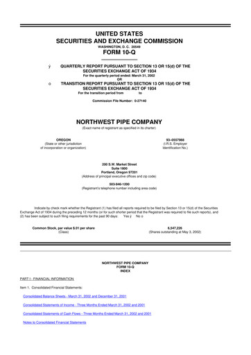 Miniature Northwest Pipe Company
 10-Q Rapport trimestriel  
