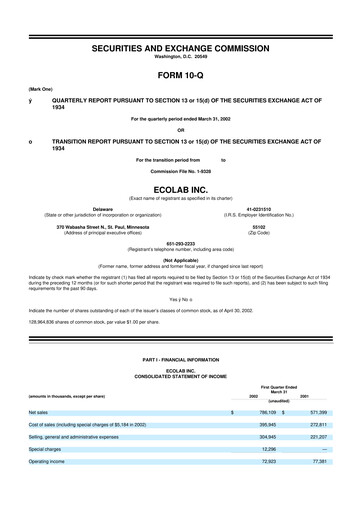 Thumbnail Ecolab 10-Q Quarterly Report FY 