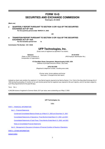 Vorschaubild UFP Technologies
 10-Q Quartalsbericht  