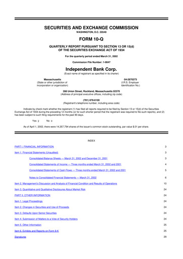 Thumbnail Independent Bank Corp. 10-Q Quarterly Report FY 