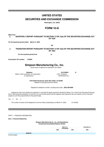 Thumbnail Simpson Manufacturing Company
 10-Q Quarterly Report FY 
