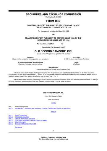 Vorschaubild Old Second Bancorp 10-Q Quartalsbericht  