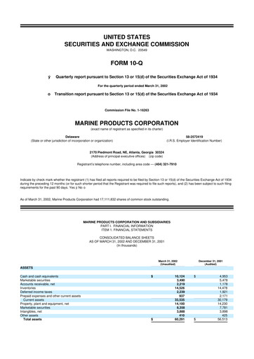 Thumbnail Marine Products Corporation 10-Q Quarterly Report FY 