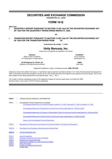 Thumbnail Unity Bancorp 10-Q Quarterly Report FY 
