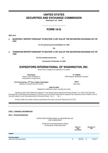 Thumbnail Expeditors International 10-Q Quarterly Report FY 