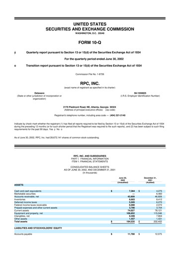 Miniature RPC, Inc. 10-Q Rapport trimestriel  