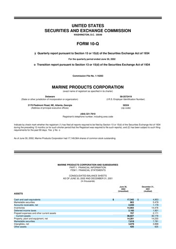 Thumbnail Marine Products Corporation 10-Q Quarterly Report FY 