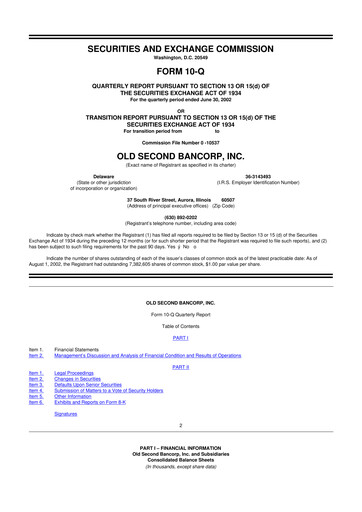Vorschaubild Old Second Bancorp 10-Q Quartalsbericht  