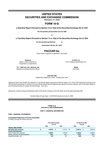 Thumbnail Paccar 10-Q Quarterly Report FY 