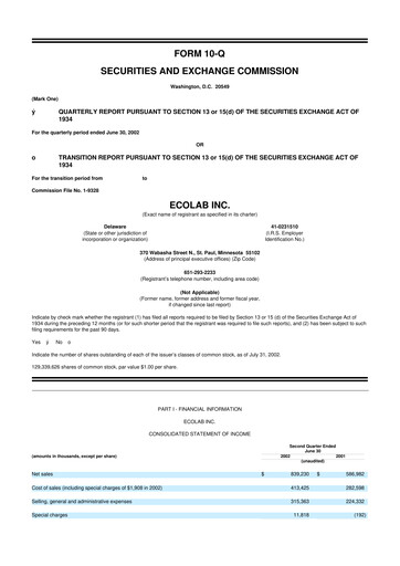 Thumbnail Ecolab 10-Q Quarterly Report FY 