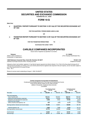 Thumbnail Carlisle Companies
 10-Q Quarterly Report FY 