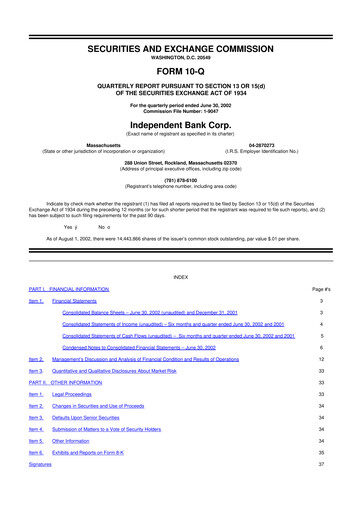 Thumbnail Independent Bank Corp. 10-Q Quarterly Report FY 
