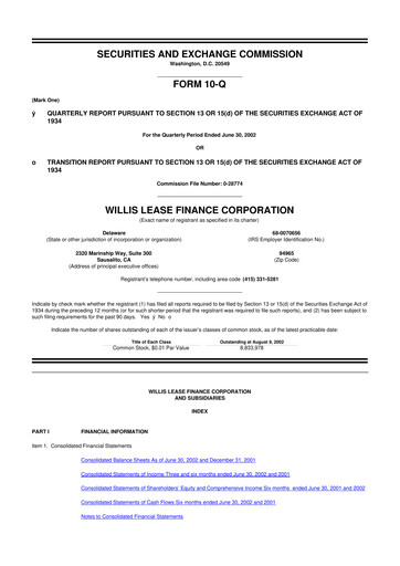 Thumbnail Willis Lease Finance Corporation 10-Q Quarterly Report FY 