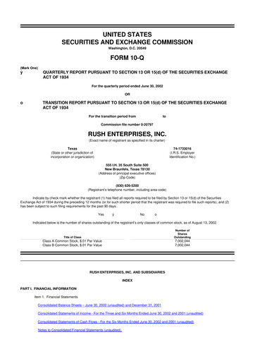 Thumbnail Rush Enterprises
 10-Q Quarterly Report FY 