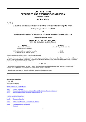 Thumbnail Republic Bank 10-Q Quarterly Report FY 