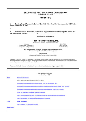 Thumbnail Titan Pharmaceuticals
 10-Q Quarterly Report FY 