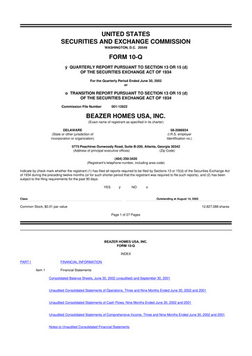 Miniature Beazer Homes USA
 10-Q Rapport trimestriel  