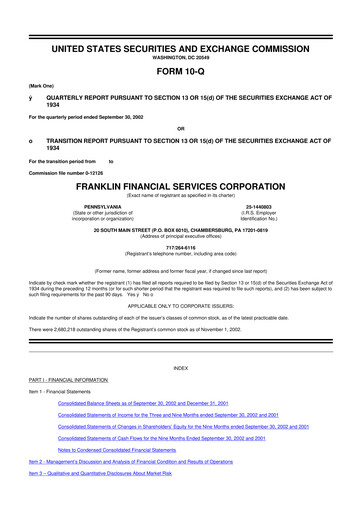 Thumbnail Franklin Financial Services Corporation 10-Q Quarterly Report FY 
