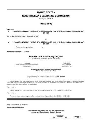 Thumbnail Simpson Manufacturing Company
 10-Q Quarterly Report FY 