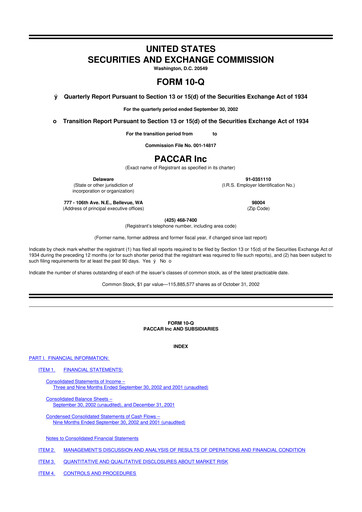 Thumbnail Paccar 10-Q Quarterly Report FY 