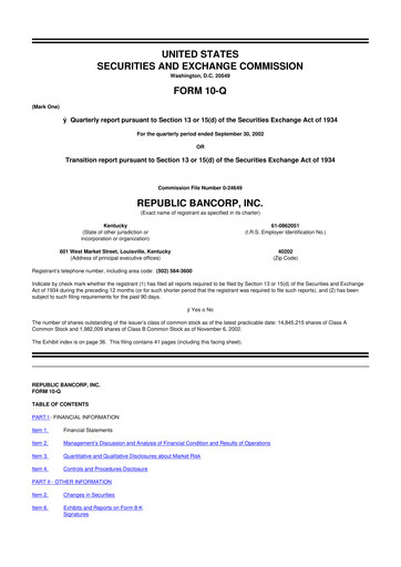 Thumbnail Republic Bank 10-Q Quarterly Report FY 