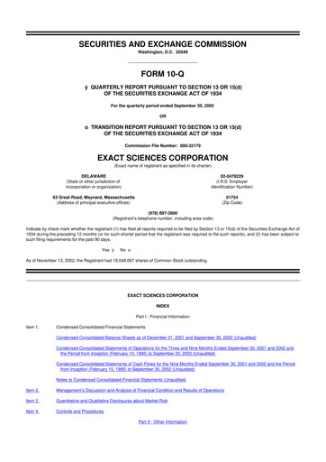 Vorschaubild Exact Sciences 10-Q Quartalsbericht  