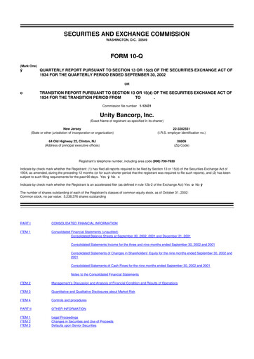 Thumbnail Unity Bancorp 10-Q Quarterly Report FY 