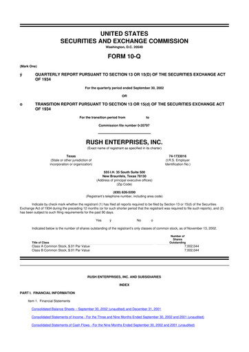 Thumbnail Rush Enterprises
 10-Q Quarterly Report FY 