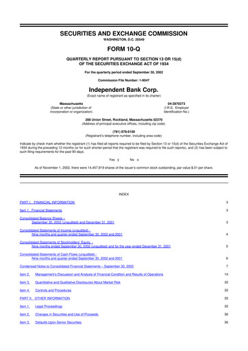Thumbnail Independent Bank Corp. 10-Q Quarterly Report FY 