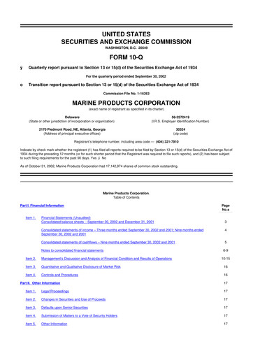 Thumbnail Marine Products Corporation 10-Q Quarterly Report FY 