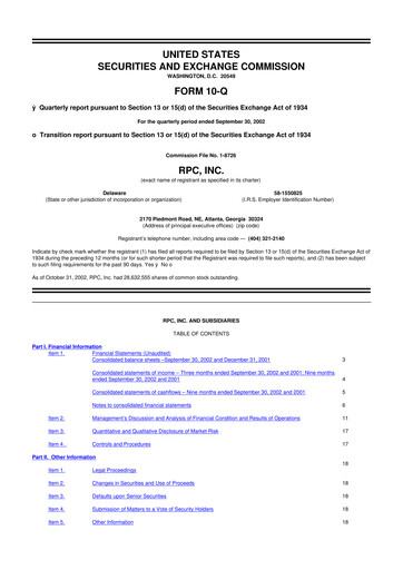 Miniature RPC, Inc. 10-Q Rapport trimestriel  
