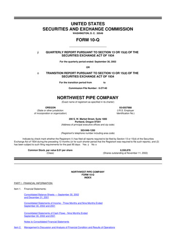 Miniature Northwest Pipe Company
 10-Q Rapport trimestriel  