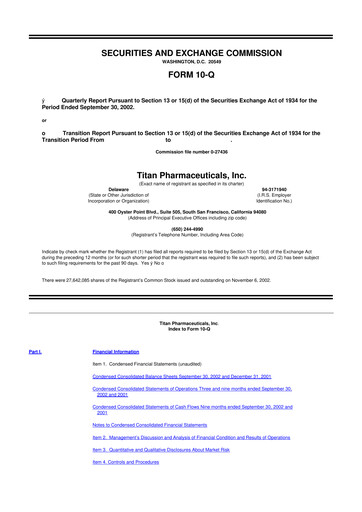 Thumbnail Titan Pharmaceuticals
 10-Q Quarterly Report FY 