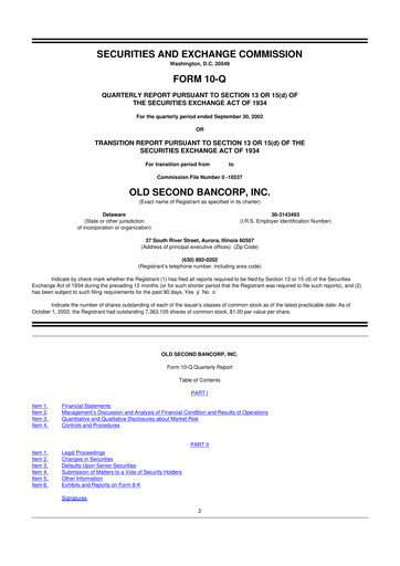 Vorschaubild Old Second Bancorp 10-Q Quartalsbericht  