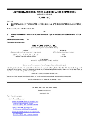 Thumbnail Home Depot 10-Q Quarterly Report FY 