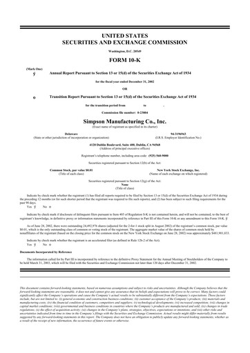 Thumbnail Simpson Manufacturing Company
 10-K Annual Report 