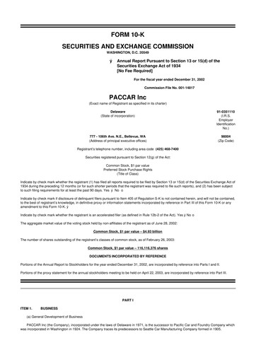 Thumbnail Paccar 10-K Annual Report 